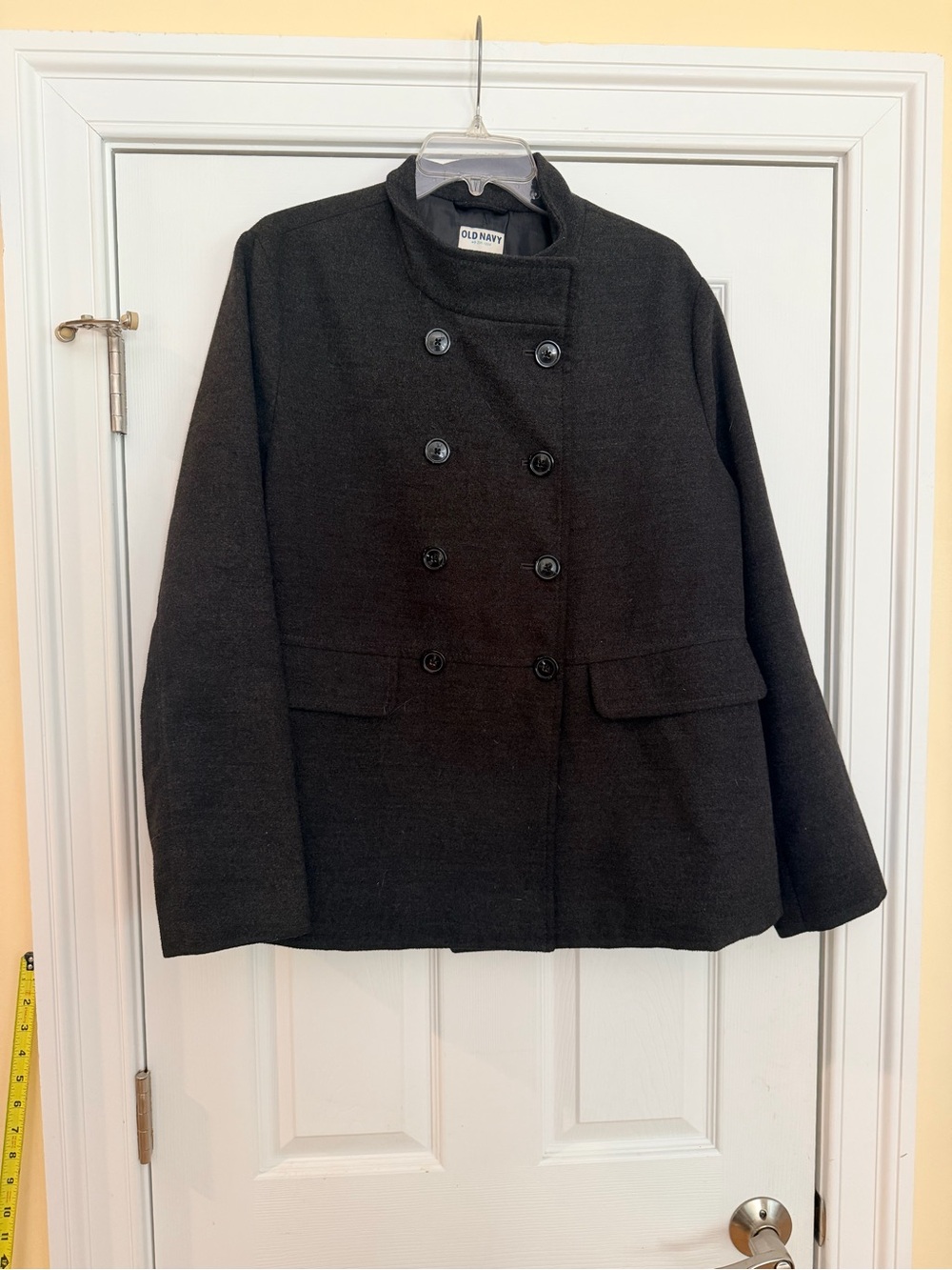 Ladies Size XL "Old Navy" Black Double-Breasted Pea Coat Stand Collar GUC